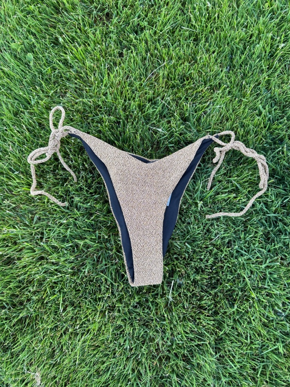 South Beach Metallic Gold Tie Side Bikini Bottoms NWT Cheeky High Cut Size 6